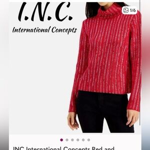 INC International Concepts Red Rhinestone Turtleneck Sweater